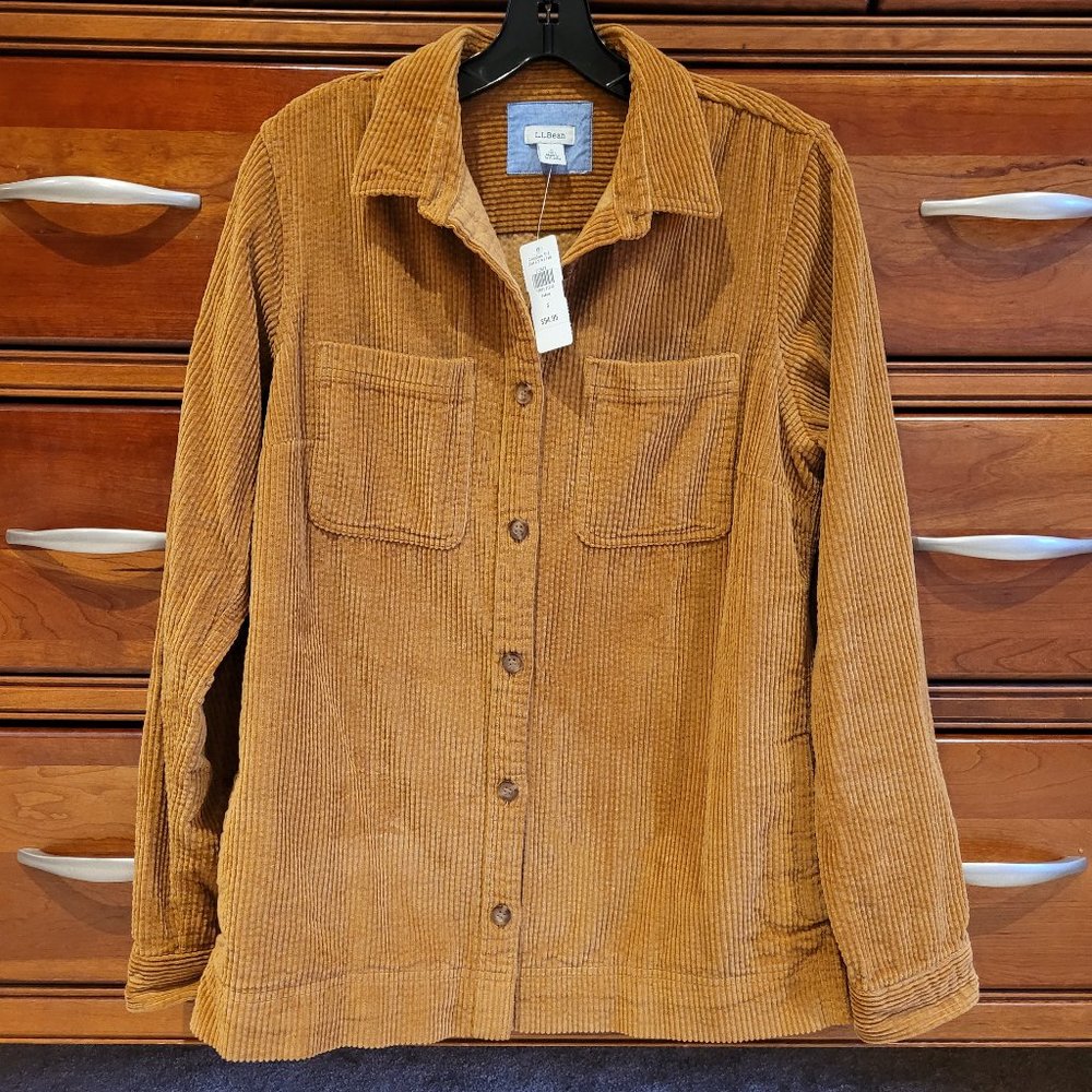 NWT L.L. Bean Women's Comfort Tan Corduroy Relaxed Shirt Size S